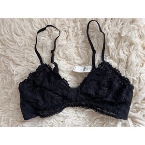 Aerie Black Lace Bralette M Adjustable Straps Lined Wireless NWT $34.95